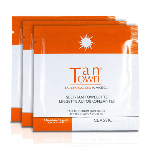 3 packets tan towlettes